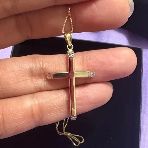 14k gold real gold 18inch Elegant Gold Cross Pendant Necklace